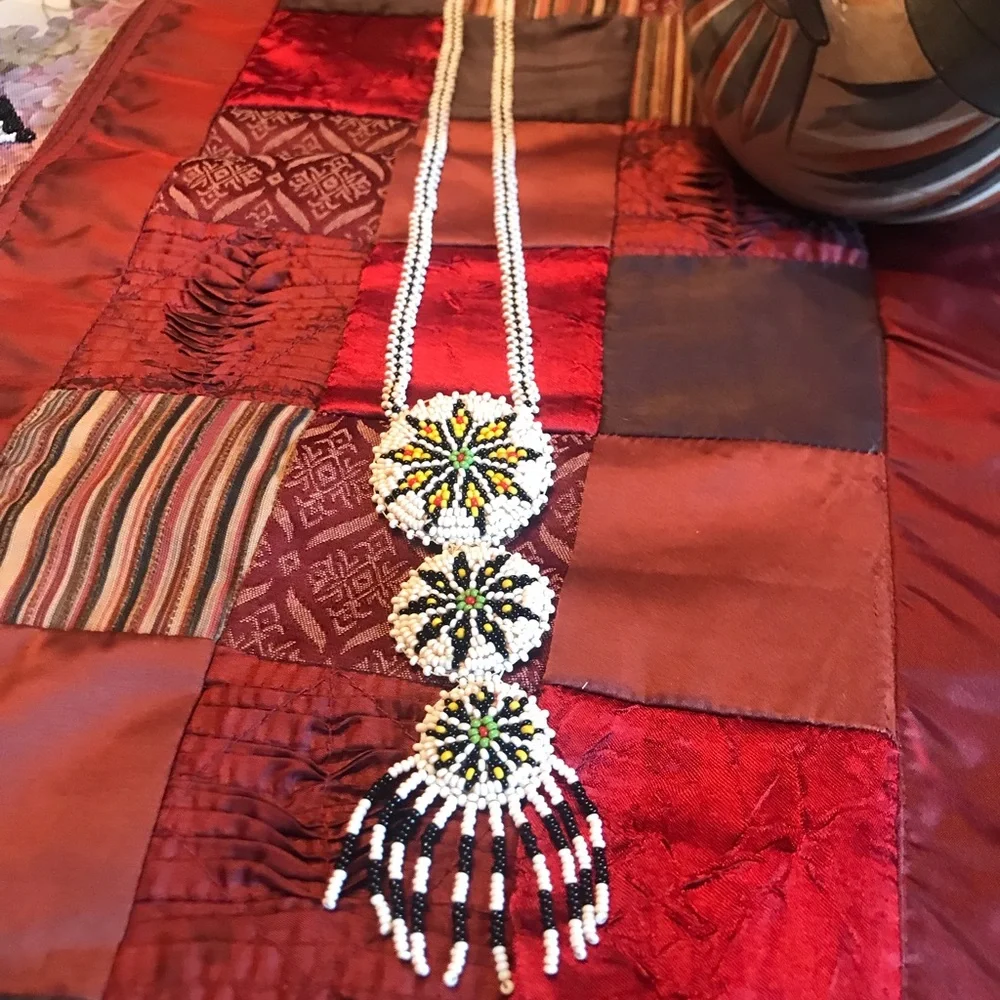 NATIVE AMERICAN FOLK ART BEADED NECKLACE 18” - Picture 5 of 16